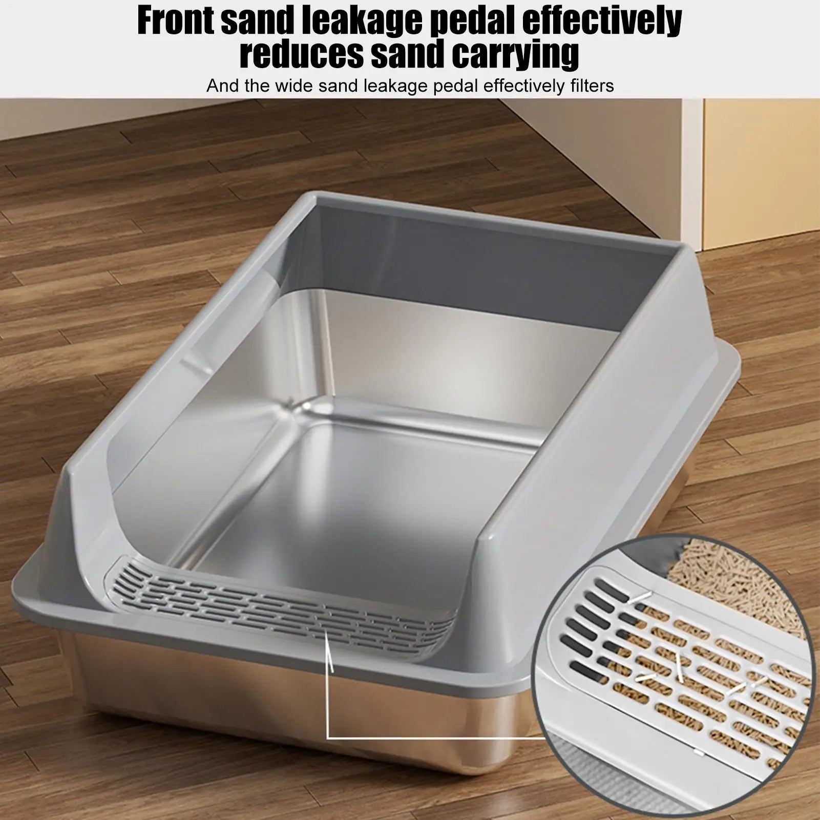 Large Stainless Steel Cat Litter Box with Deep Design and Semi-Closed Structure, Includes Scoop and Litter Shovel