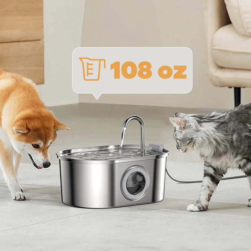 Stainless Steel Cat Fountain Automatic Pet Water Feeder Viewing Window Pet Water Dispenser Accessories Smart Cat Drinking Bowl