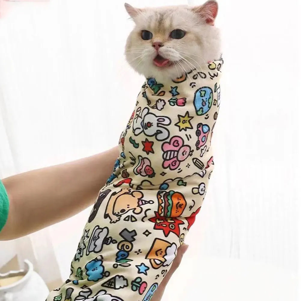 Cat Restraint Wrap Self-Adherent Cat Swaddle Burrito Wrap Anti-Bite Anti-Scratch Anti-Escape for Medicine Nail Clipping Pet Tool