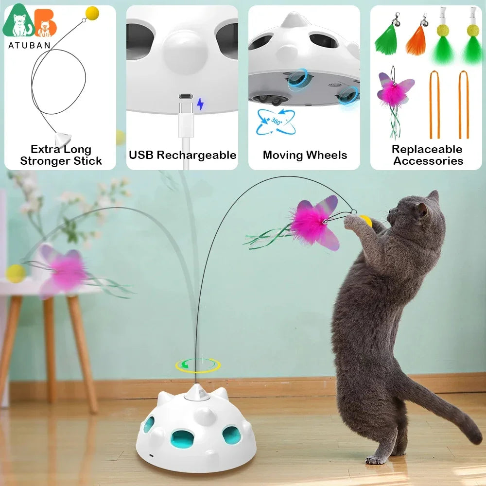 Interactive Ambush Cat Toy Random Shooting Feather Flying Butterfly Balls LED Light Cat Automatic Toy for Indoor Cat Kitten-L08