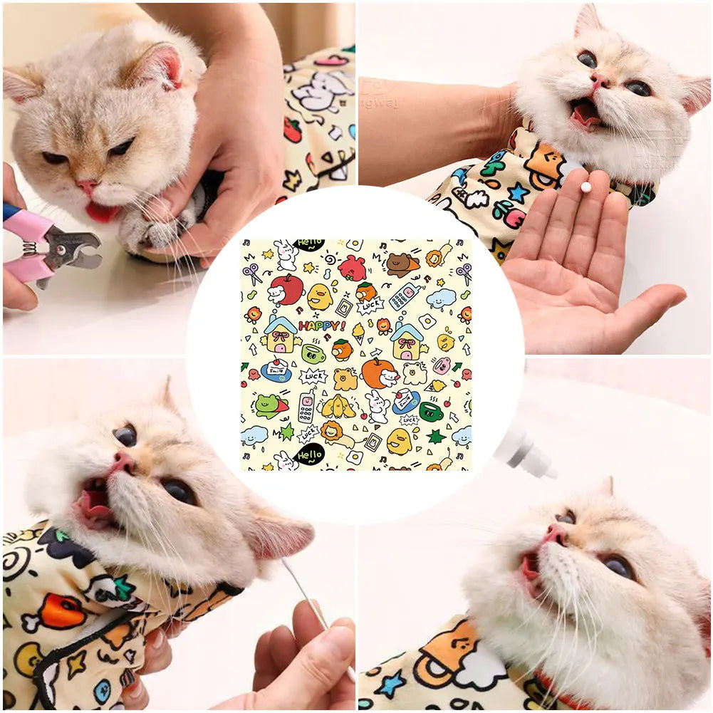 Cat Restraint Wrap Self-Adherent Cat Swaddle Burrito Wrap Anti-Bite Anti-Scratch Anti-Escape for Medicine Nail Clipping Pet Tool