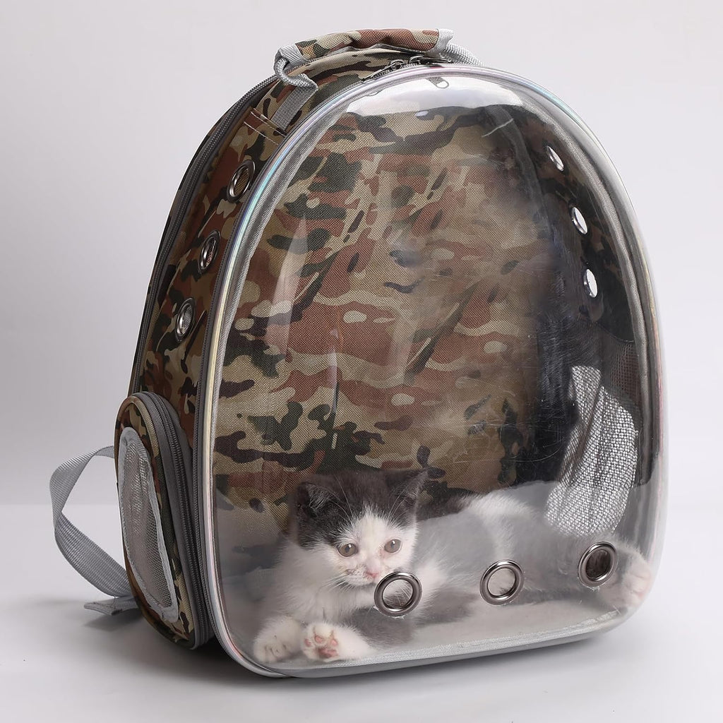 Cat Backpack Carrier Back Expandable Bubble Pet Carrier Backpack for Large Cat, Kitten and Dog, Designed for Hiking, Travelling and Outdoor Use (Back Expandable-Camo)