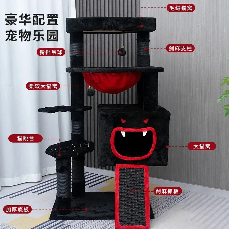 Gothic Halloween Cat Tree with Space Capsule Design Sisal Material Cat Toy and Climbing Rack Integrated Cat Villa