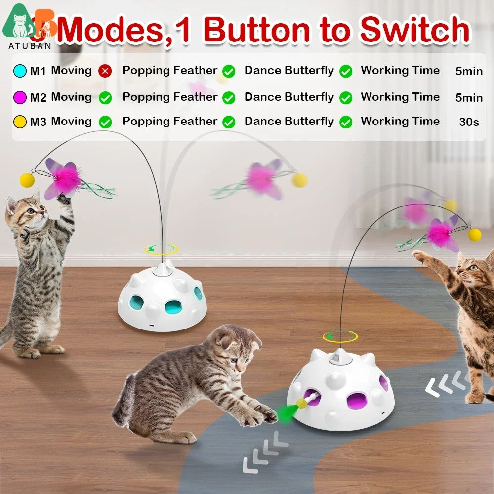 Interactive Ambush Cat Toy Random Shooting Feather Flying Butterfly Balls LED Light Cat Automatic Toy for Indoor Cat Kitten-L08