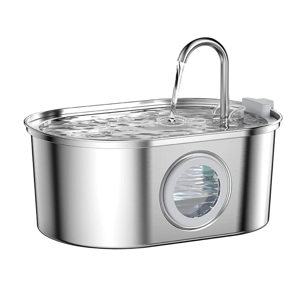 Stainless Steel Cat Fountain Automatic Pet Water Feeder Viewing Window Pet Water Dispenser Accessories Smart Cat Drinking Bowl