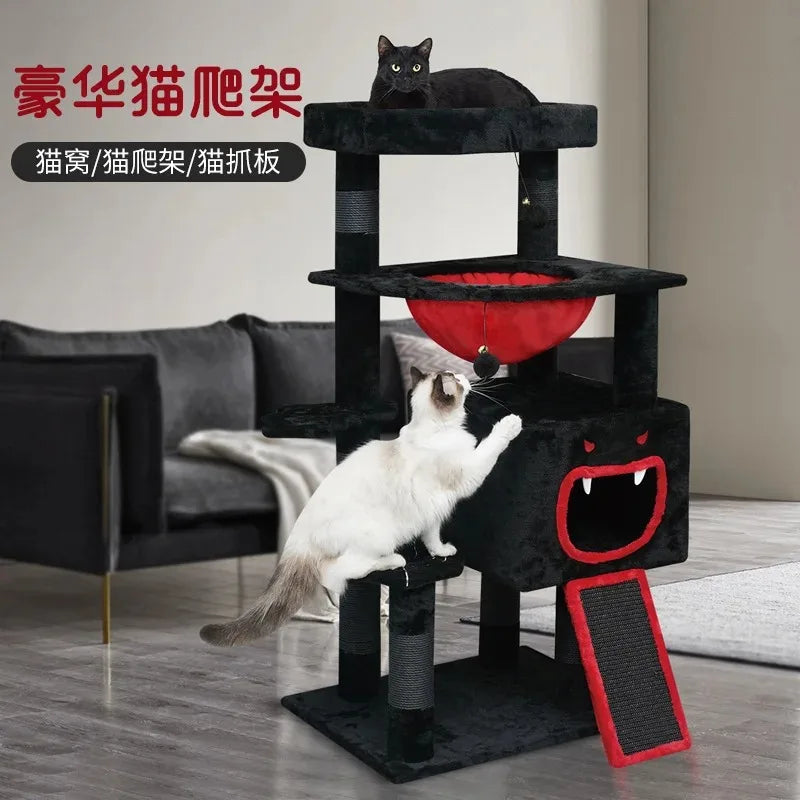 Gothic Halloween Cat Tree with Space Capsule Design Sisal Material Cat Toy and Climbing Rack Integrated Cat Villa